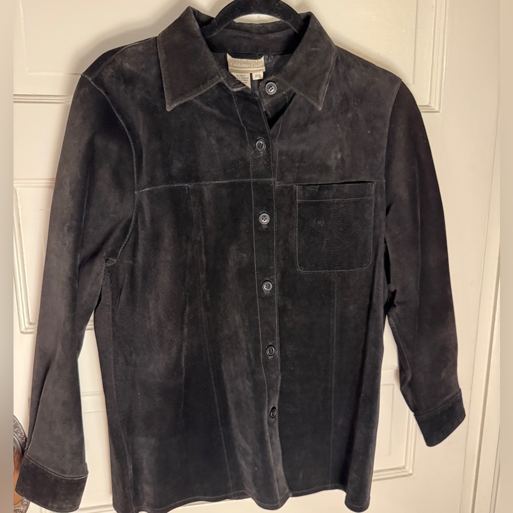 Coldwater Creek Suede Shacket Jacket/Shirt Black Like New. S Petite On trend!